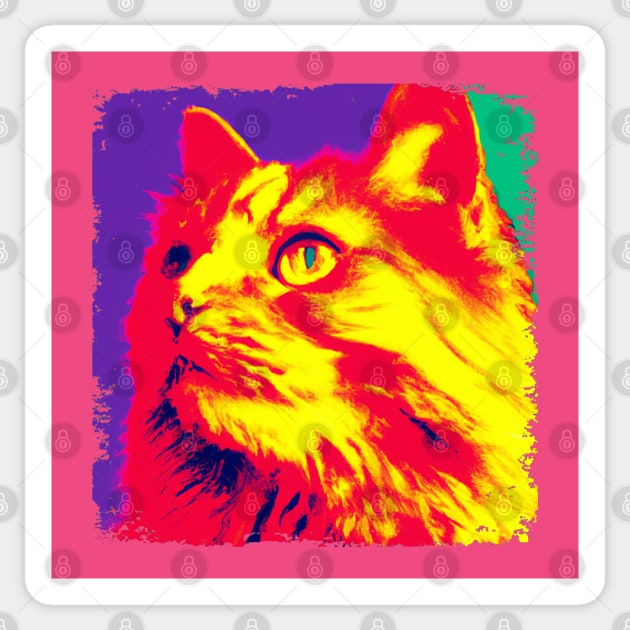 Domestic Long Hair Pop Art - Cat Lover Gift. Cool cat design for Long-haired moggie lovers - Features House Cat or Longhair Household Pet design with pop art styles. Great cat artwork for Domestic long-haired cat lovers. Sticker by PawPopArt